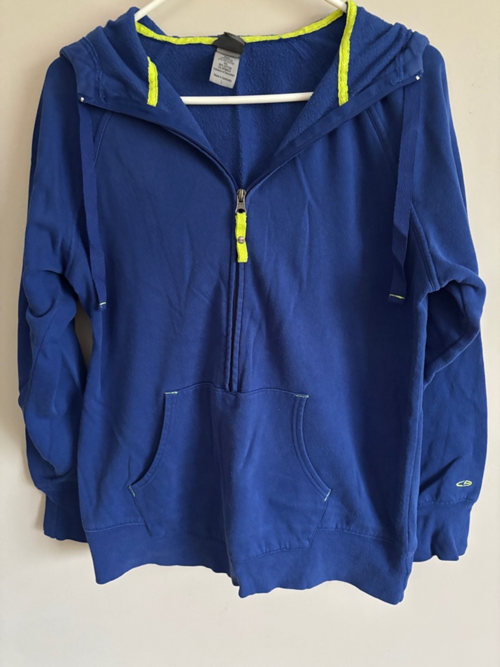 Champion Blue Half-Zip Hoodie with Neon Yellow Accents